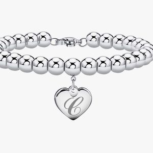 Initial Heart Charm Bracelets 6mm Stainless Beads